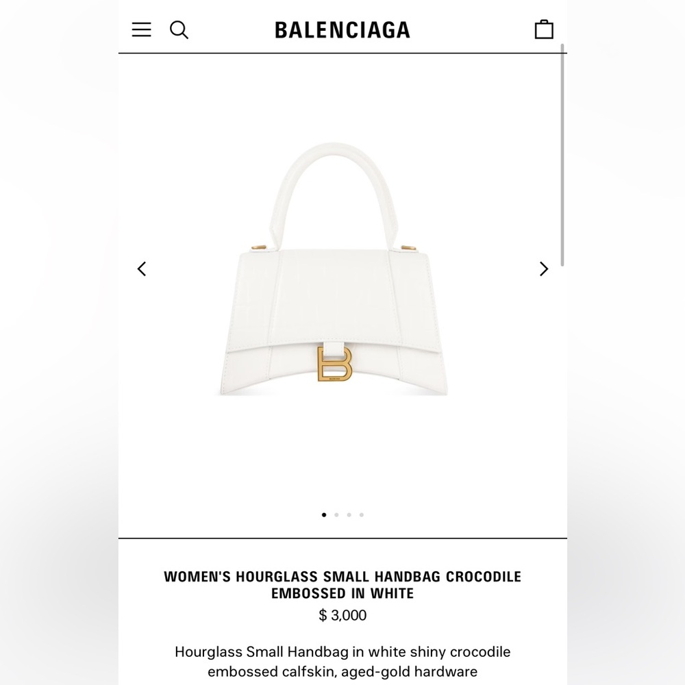 BALENCIAGA HOURGLASS SMALL HANDBAG CROCODILE WHITE W GOLD (dust bag too)